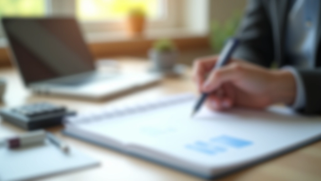 Notebook s finančními výkazy a kalkulačkou na pracovním stole