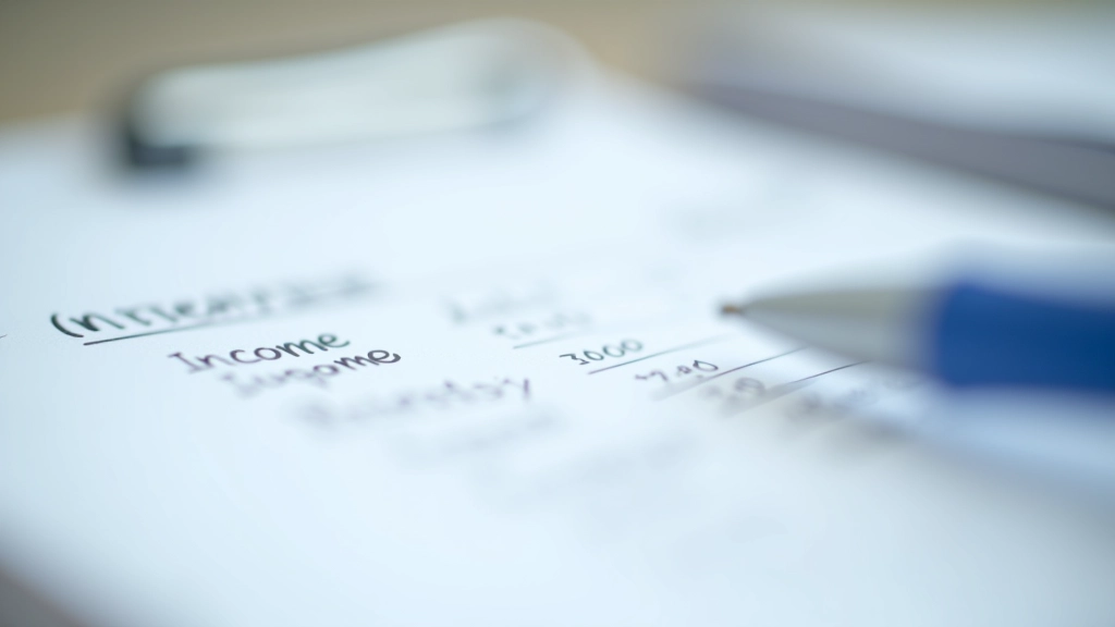 Detailní pohled na účetní tabulku s ručně vyplněnými údaji o příjmech