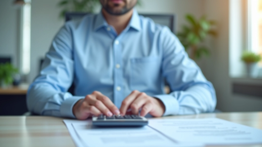 Podnikatel pracující s účetními doklady a kalkulačkou na moderním stole