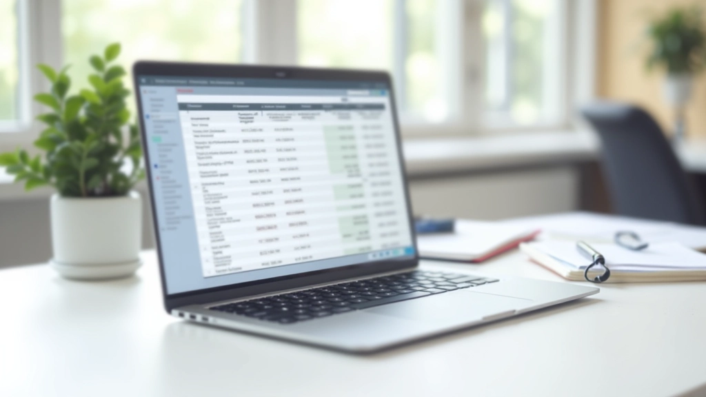 Laptop zobrazující tabulku s příjmy a výdaji vedle tiskárny a tužky