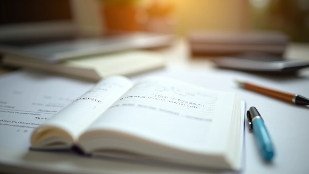 Zavřený notebook nebo deník se zapisovanými údaji o příjmech a výdajích, teplé osvětlení