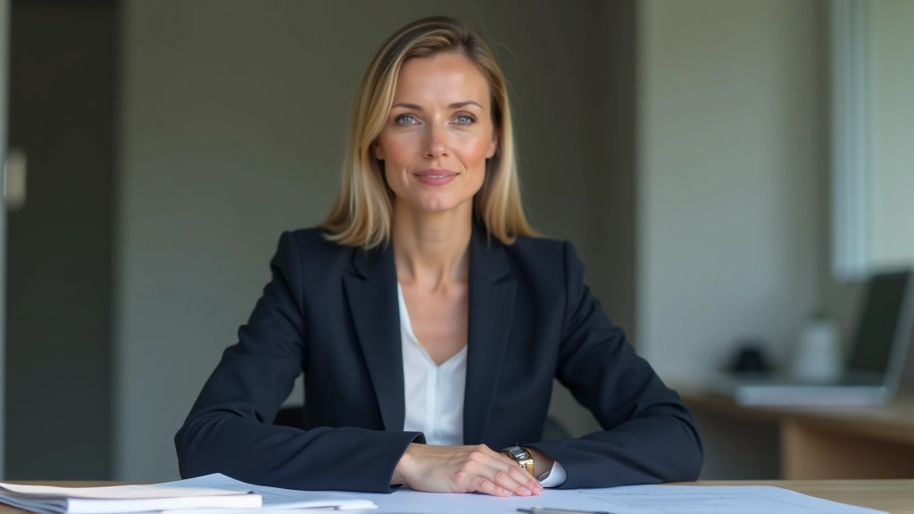 Žena středního věku v profesionálním oblečení pracuje s dokumenty, portretní snímek ze hrudníku výše